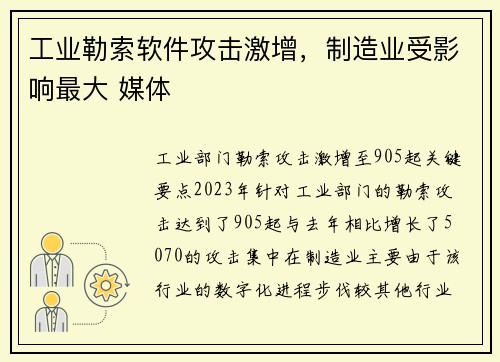 工业勒索软件攻击激增，制造业受影响最大 媒体